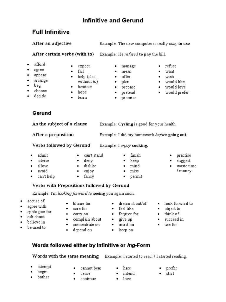 Infinitives and Gerunds Explained | PDF | Verb | Linguistic Typology