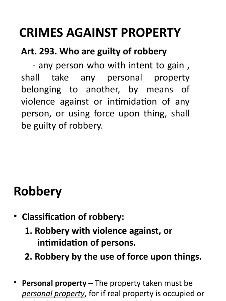 Crimes Against Property: Art. 293. Who Are Guilty of Robbery | PDF ...