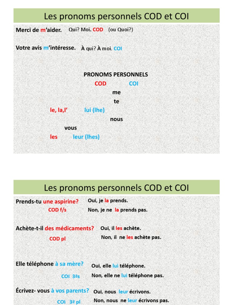 Pronomi Coi E Cod | Pronom Personnel Coi Et Cod – LVTQDC