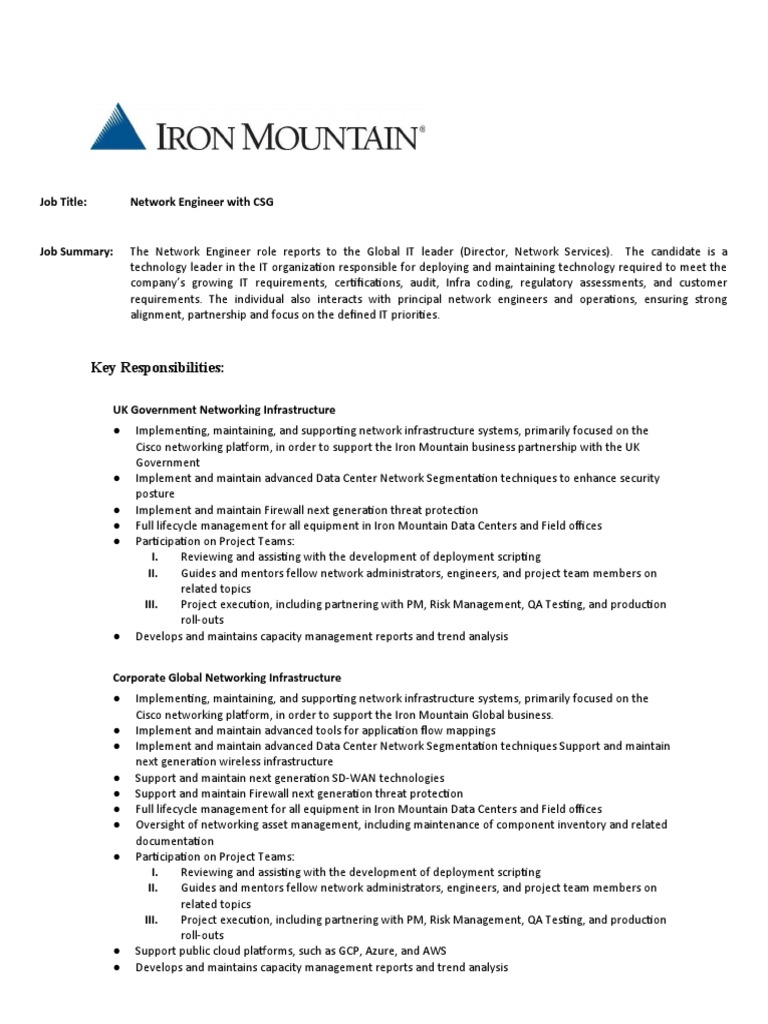 Network Engineer for Critical Government Infrastructure Job