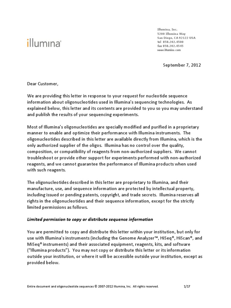 Illumina Adapter Sequences PDF Dna Sequencing Primer (Molecular