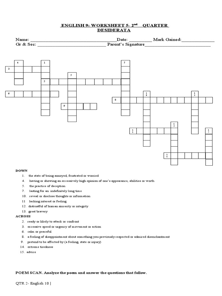 Worksheet 5 Desiderata | PDF | Psychological Concepts