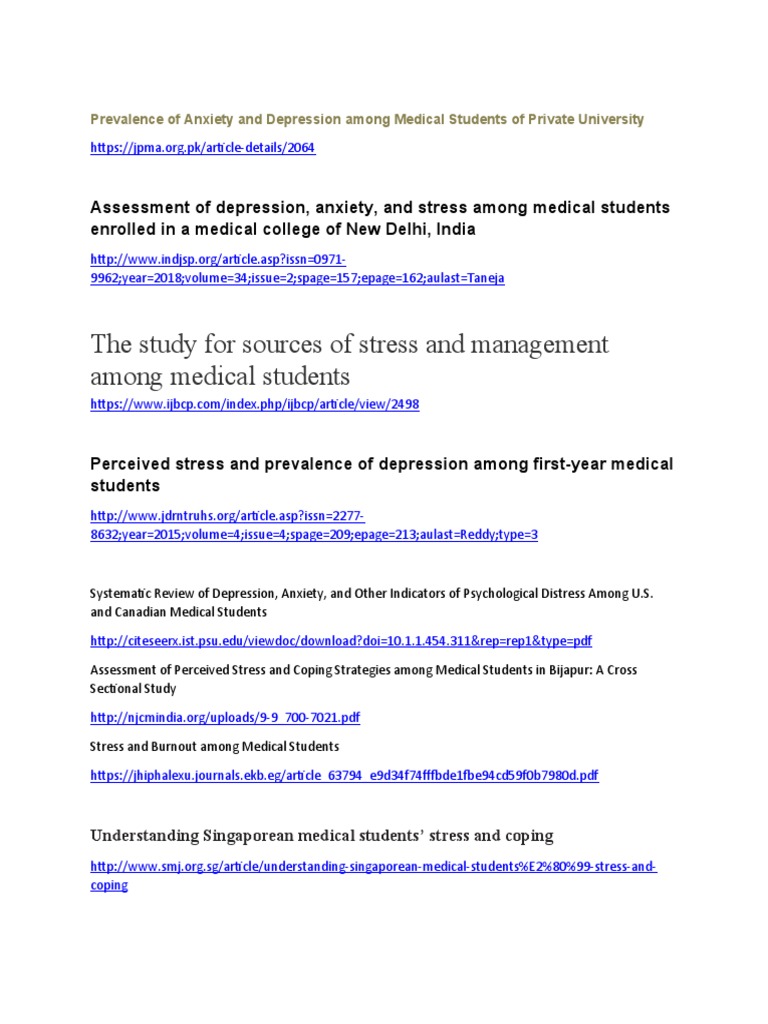 Anxiety and Depression in Medical Students | PDF | Stress (Biology ...