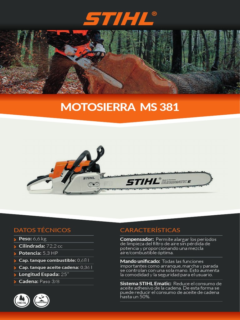 Motosierra Stihl MS 381: Características y Datos | PDF | Tecnología