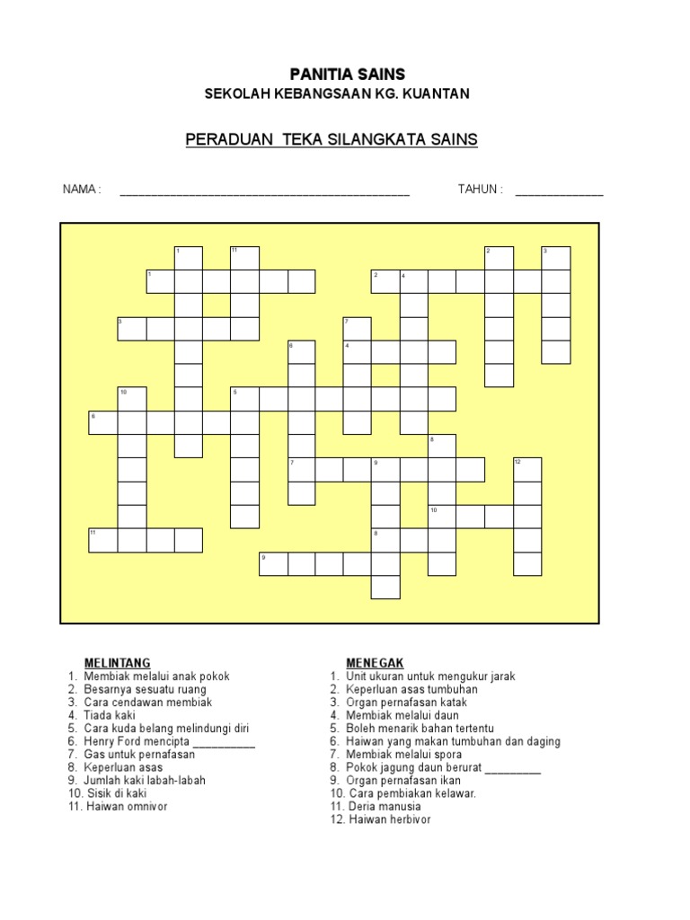 Cari Perkataan Tersembunyi Sains Sekolah Rendah Pelbagai Teka Silang