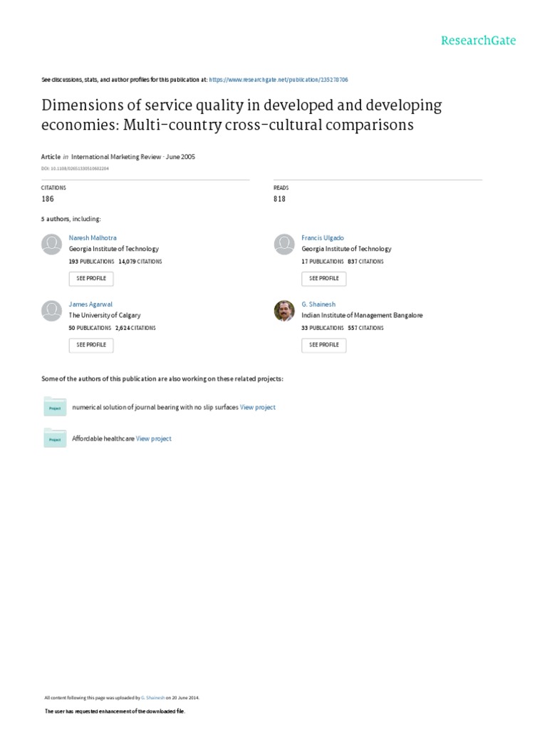 Dimensions of Service Quality in Developed and Dev | PDF | Marketing ...