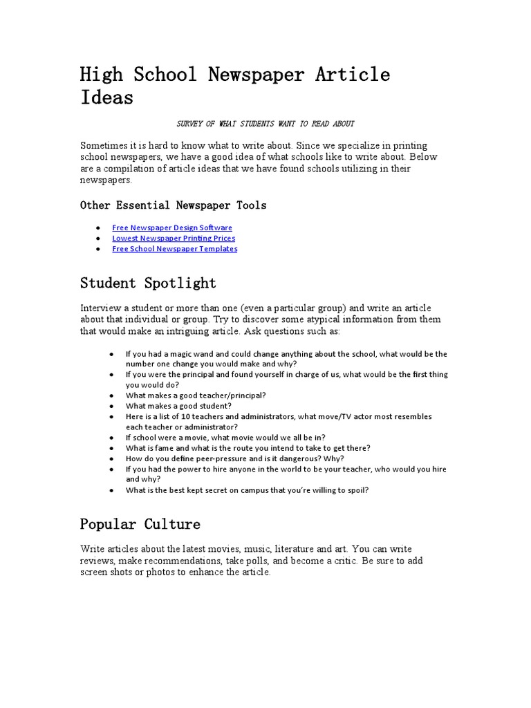 High School Newspaper Article Ideas PDF Newspapers Communication