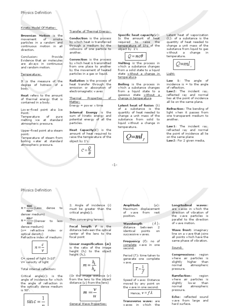 Physics Definition List | PDF | Acceleration | Heat