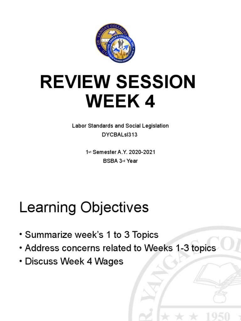 Review Session Week 4: Labor Standards and Social Legislation ...