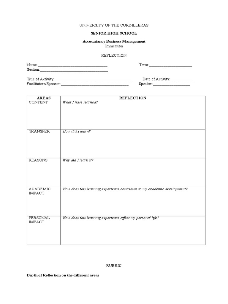 Reflection Template | PDF | Career & Growth