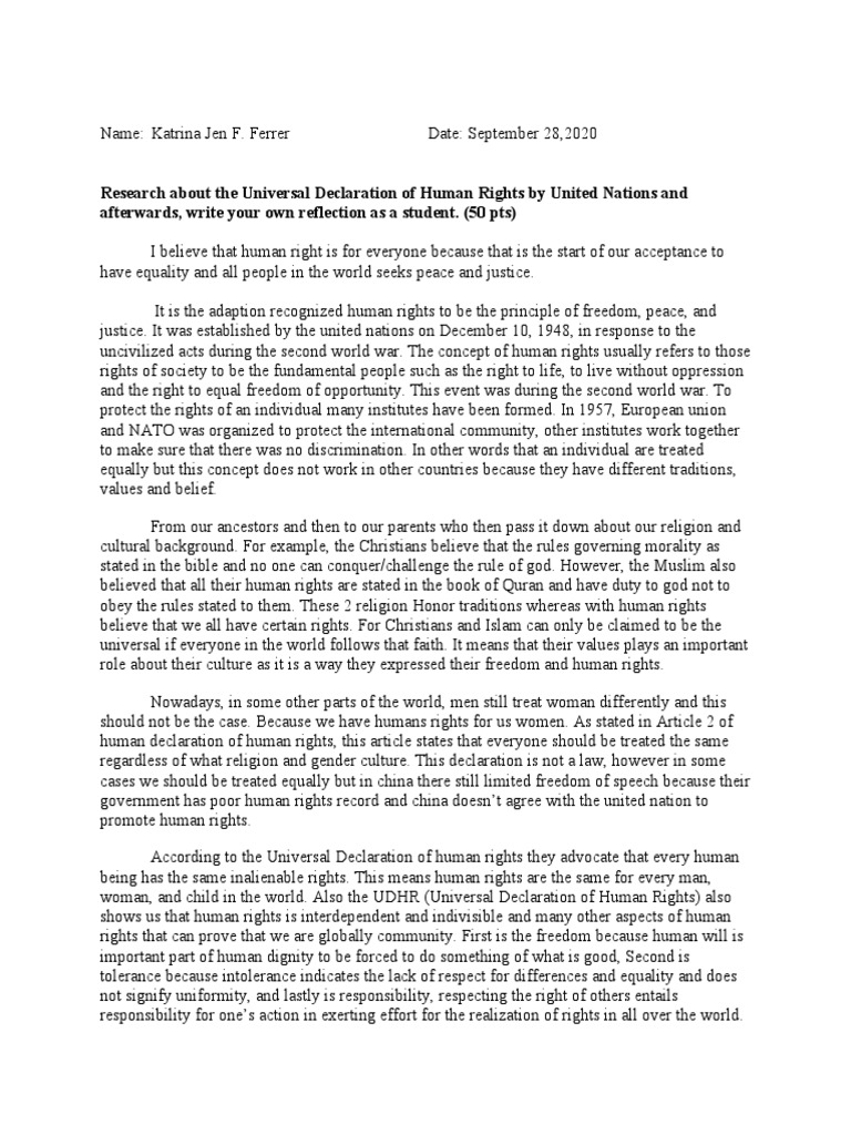 Reflection Paper | PDF | Human Rights | Rights
