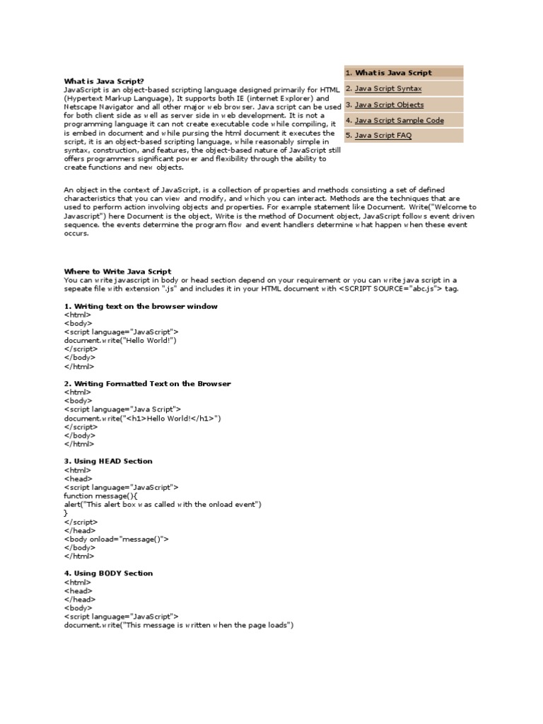Java Script Code Sample | PDF | Java Script | Html