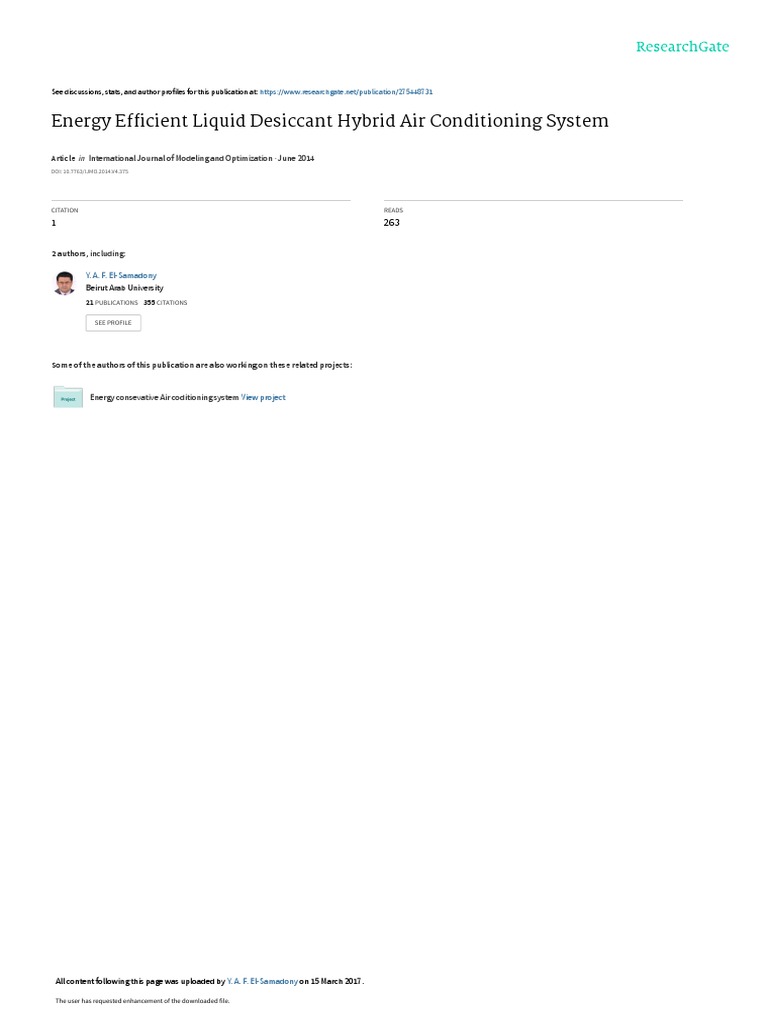 Energy Efficient Liquid Desiccant Hybrid Air Condi PDF Air Conditioning Evaporation