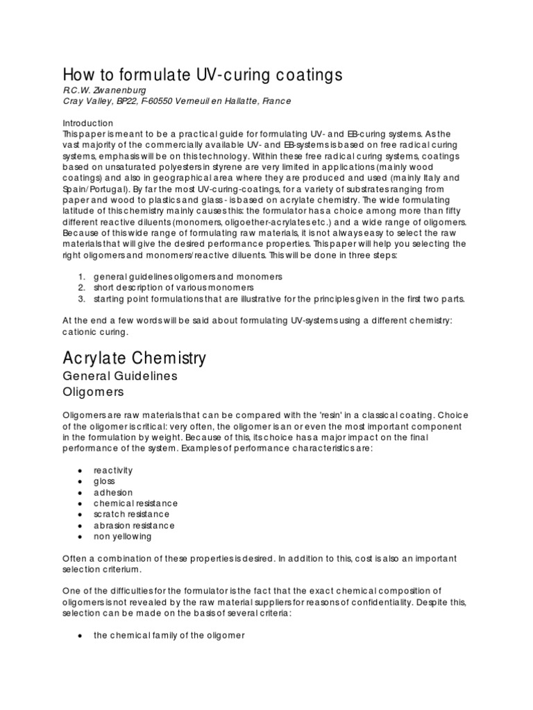 Formulating UV-Curing Coatings Guide | PDF | Epoxy | Polyurethane