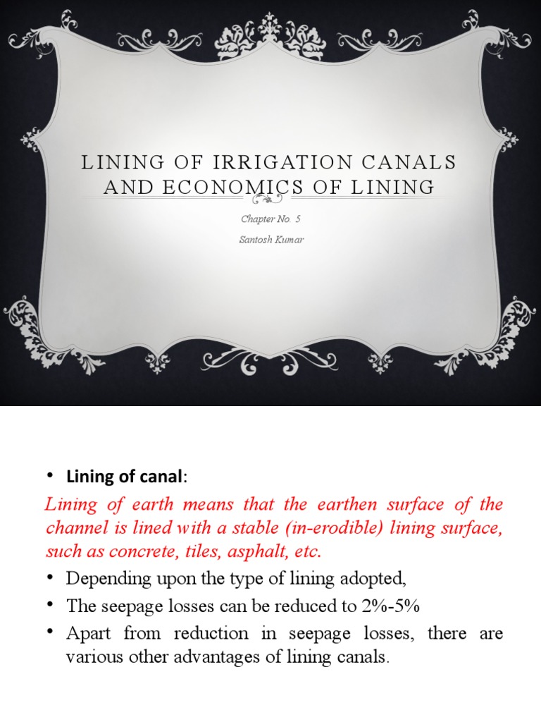 Lin in G of Irrigatio N Can Als An D Econ Omics of Lin Ing: Chapter No ...