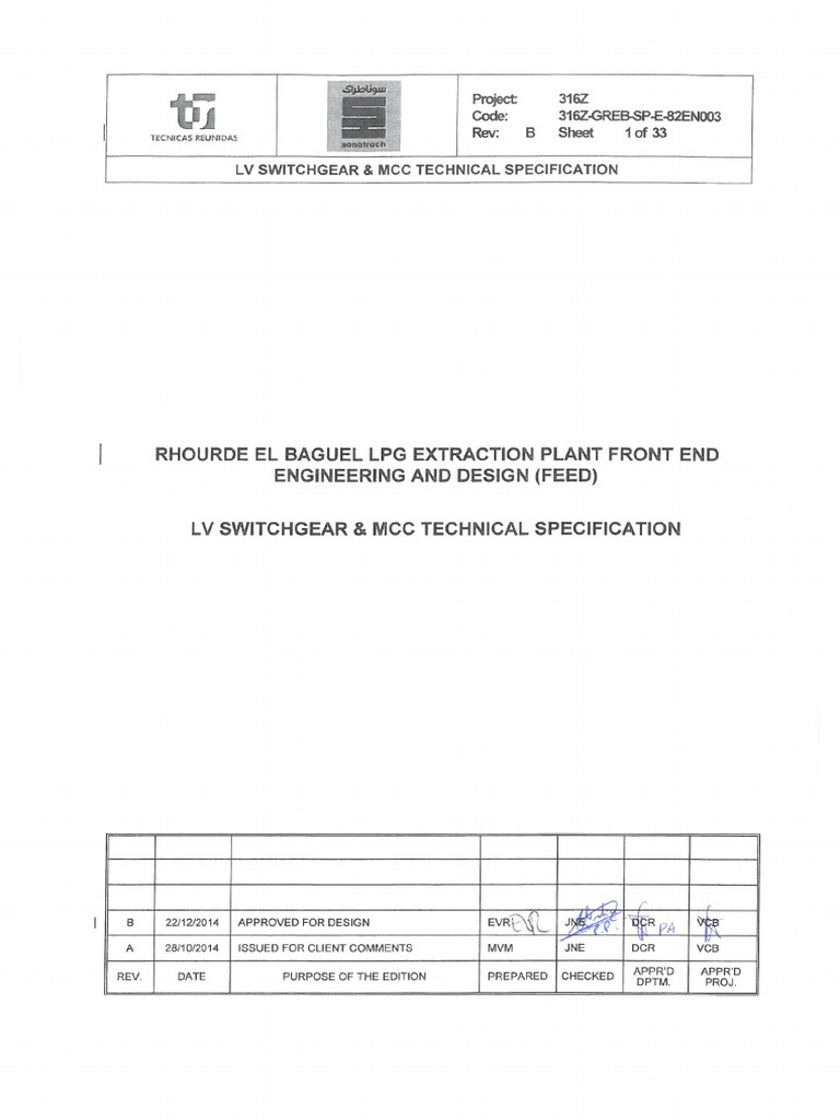 316Z-GREB-SP-E-82EN003-SIGNED.B - LV SWGR &amp; MCC - Spec PDF | PDF 