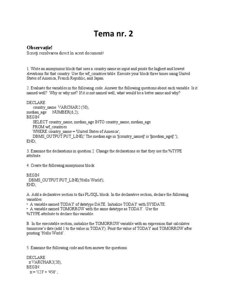 PL/SQL Anonymous Blocks and Evaluations | PDF | Pl/Sql | Variable ...