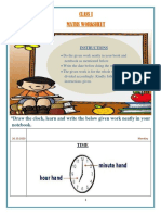 Class I Maths Worksheet: Draw The Clock, Learn and Write The Below Given Work Neatly in Your Notebook