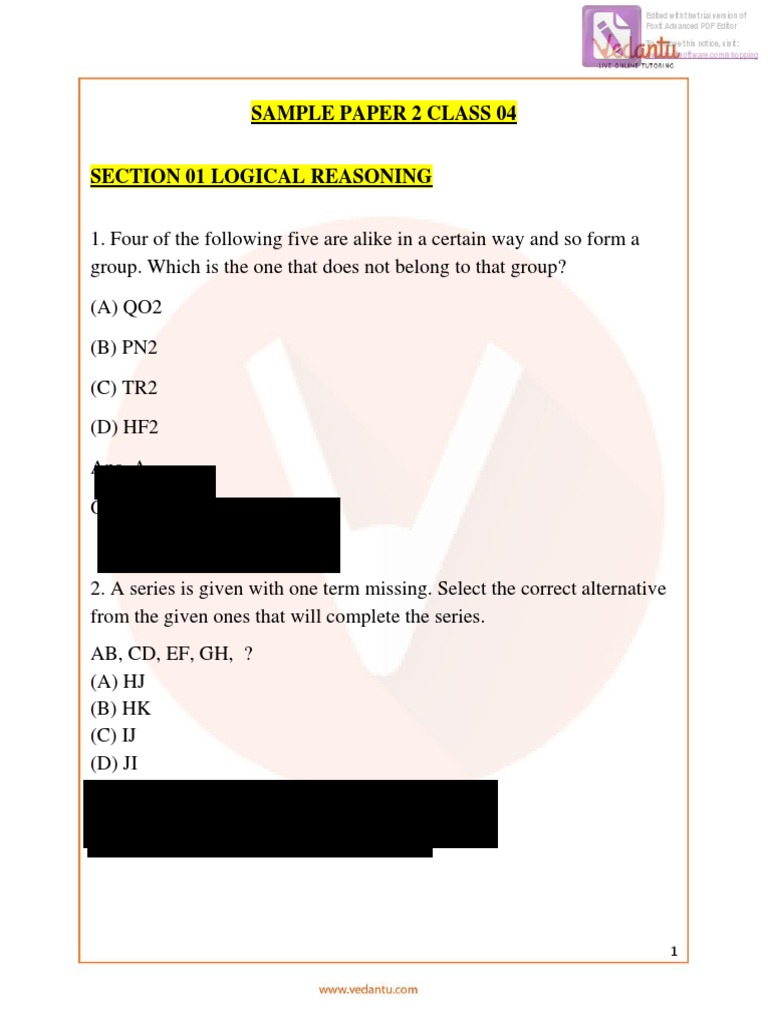 Class 4 Maths Olympiad Sample Paper | PDF | Fraction (Mathematics ...