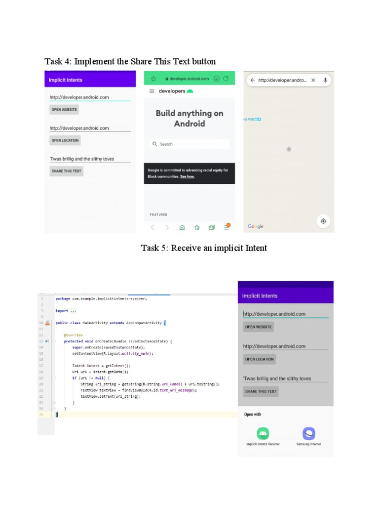 Android Implicit Intent and Debugging Guide | PDF
