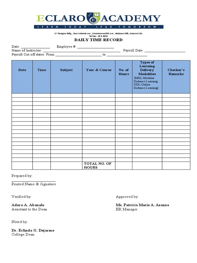 Daily Time Record: Types of Learning Delivery Modalities Checker's ...