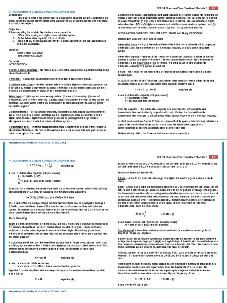 Introduction To Digital Communication System: Description | PDF | Bit ...