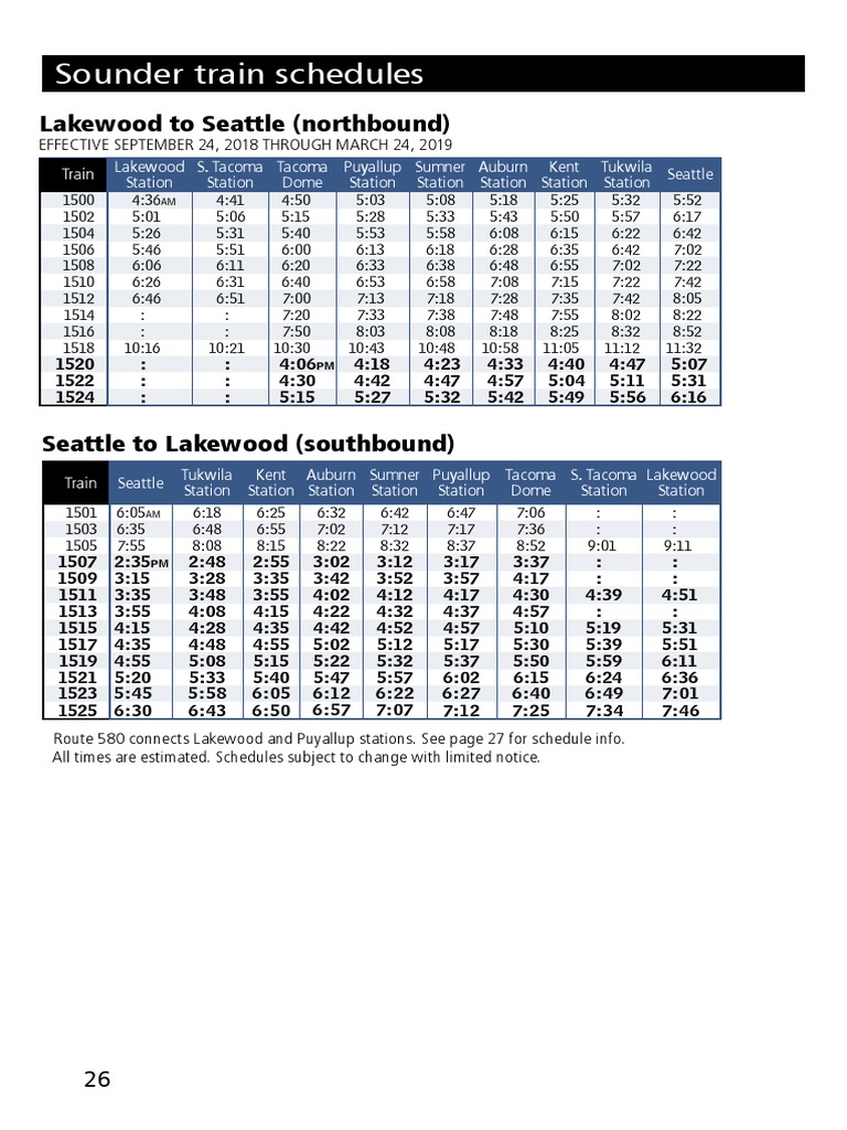 Sounder Train Schedules Lakewood To Seattle (Northbound) PDF Rail