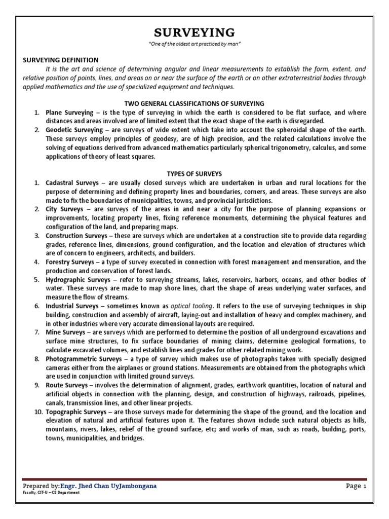 TOPIC 1 - SURVEYING Defined | PDF | Surveying | Accuracy And Precision