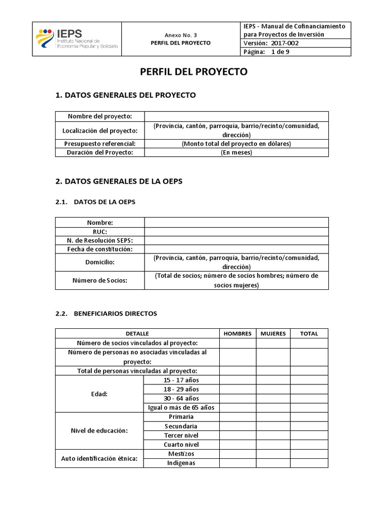 Anexo No. 3 Perfil Del Proyecto | PDF | Cliente | Modelo de negocio