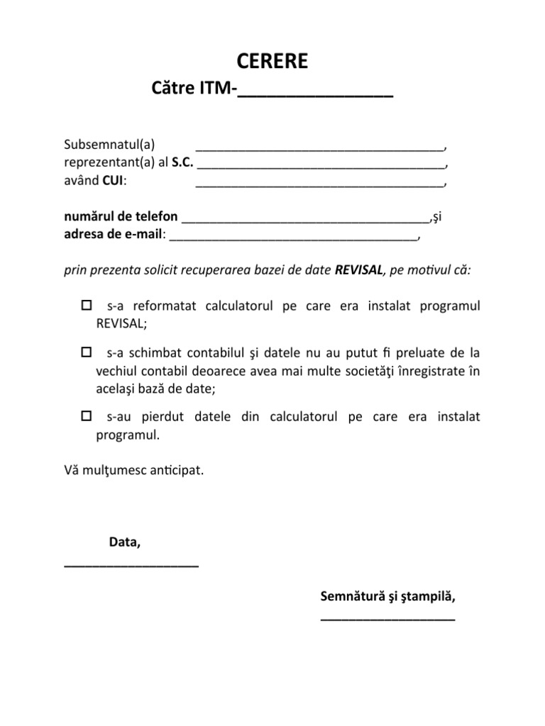 Cerere Baza Revisal | PDF