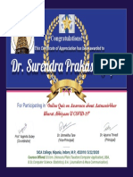 Certificate For Dr. Surendra Prakash Gupta For An Online Quiz On Awareness PDF