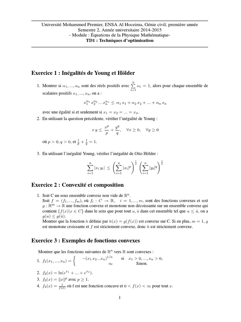 TD1 Optimisation | PDF | Fonction monotone | Inégalité (mathématiques)