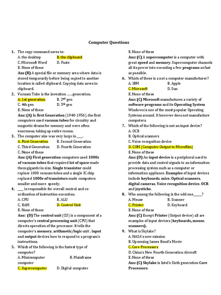 Computer Fundamentals Quiz Questions | PDF | World Wide Web | Internet ...