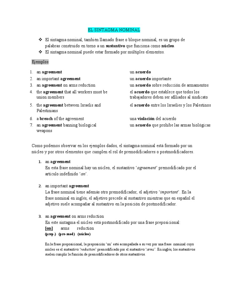 Sintagma Nominal: Estructura y Ejemplos | PDF | Adjetivo | Preposición ...