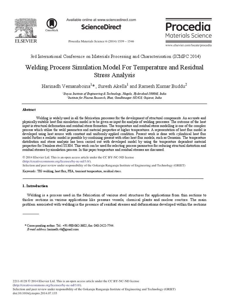 Welding Process Simulation Model For Temperature and Residual Stress ...