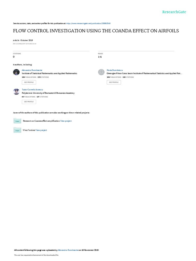 Flow Control Investigation Using The Coanda Effect On Airfoils PDF