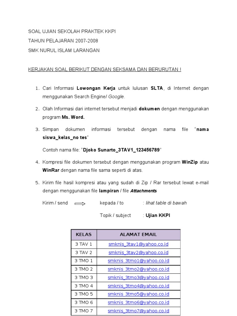 Soal Ujian Praktek Kkpi
