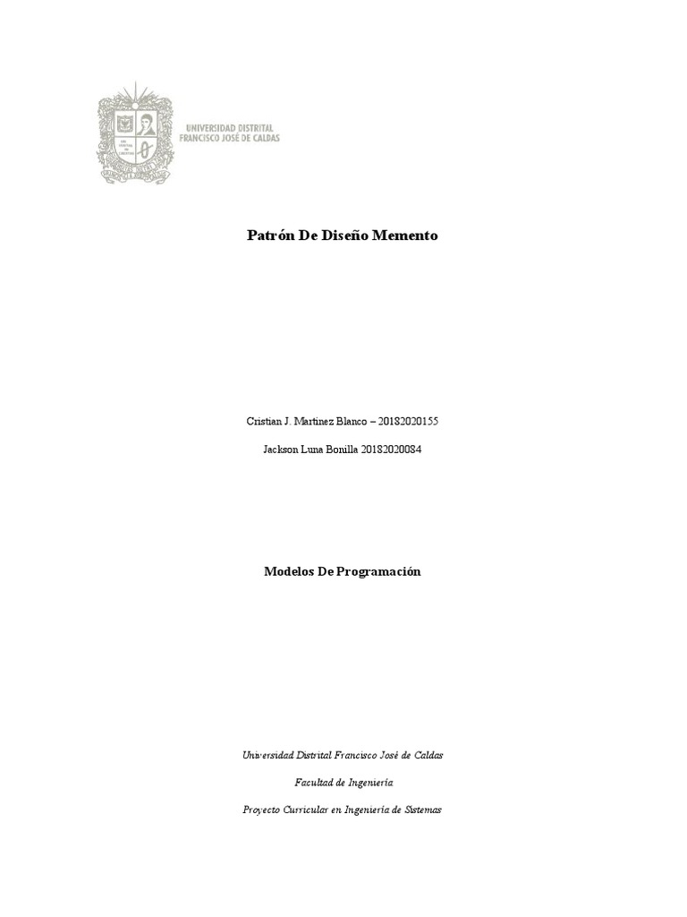 Patron Memento PDF Ingeniería de software Gestión de tecnología
