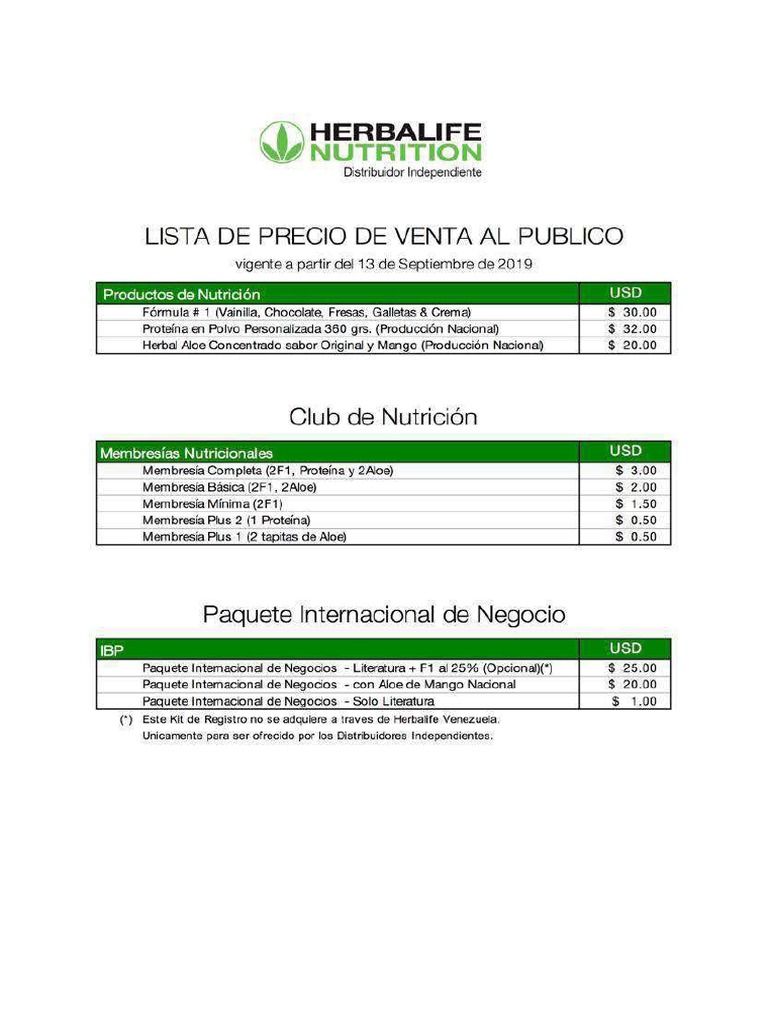 Lista de Precio Herbalife Venezuela PVP Al Publico PDF