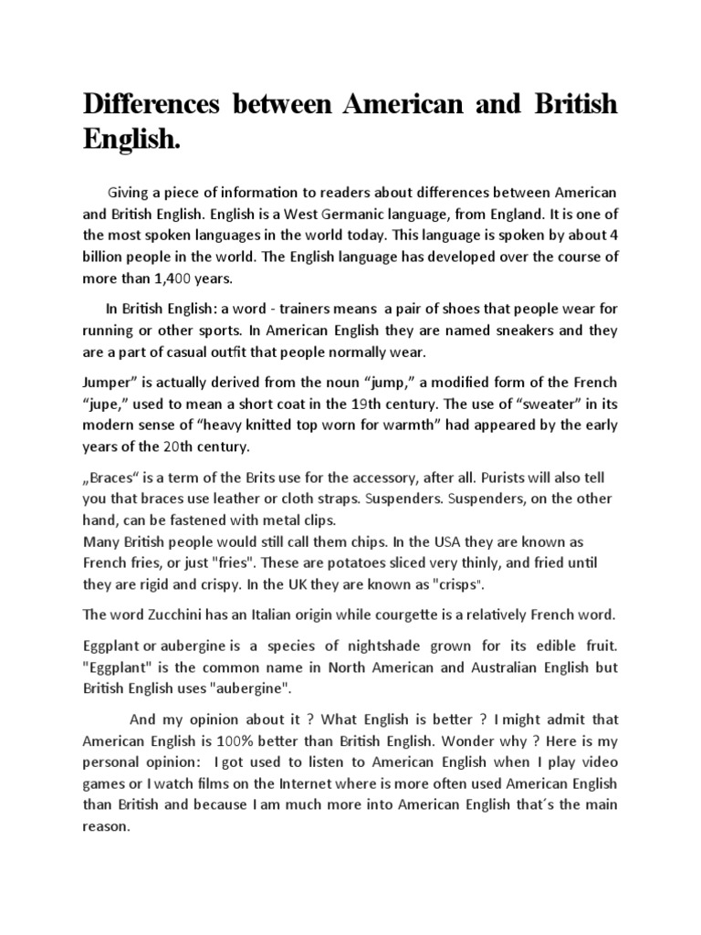 American vs British English Differences | PDF | Language Arts ...