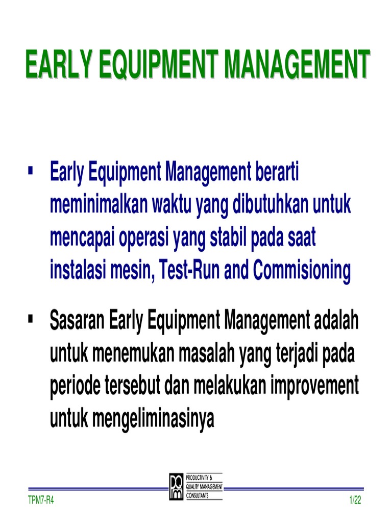 Early Equipment Management PDF