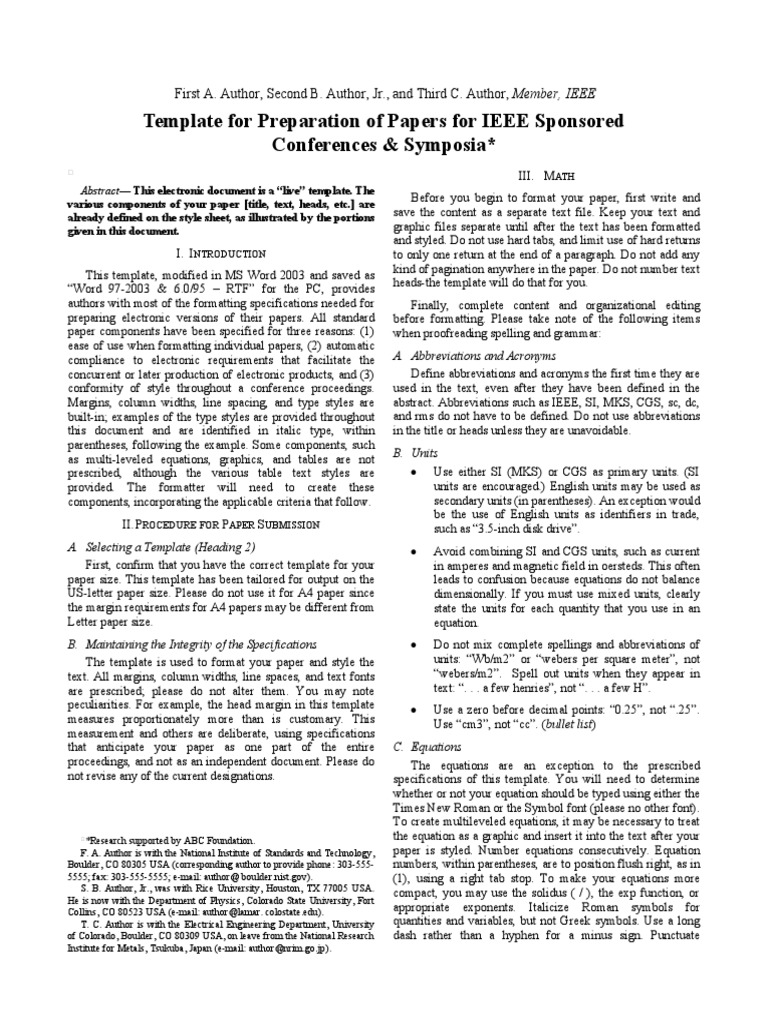 Template For Preparation of Papers For IEEE Sponsored Conferences | PDF ...