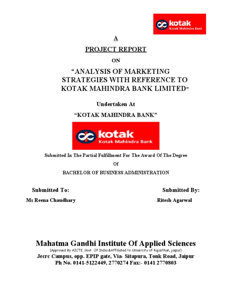 Project Report On Kotak Mahindra Bank Automated Teller Machine Cheque