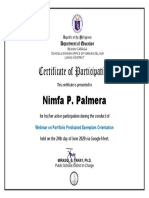 Certificate of Participation: Nimfa P. Palmera