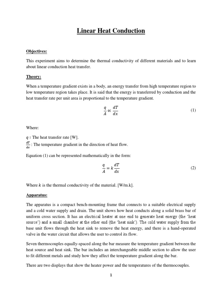 Linear Heat Conduction Experiment PDF PDF Heat Transfer Thermal