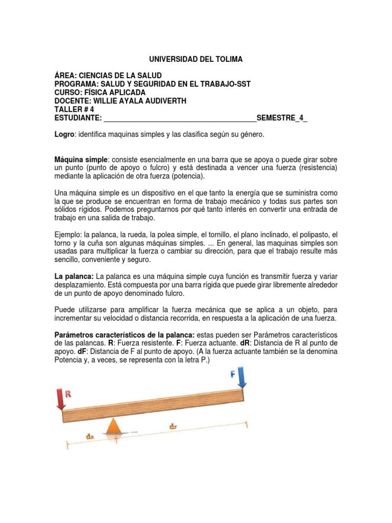 Taller 4 Maquinas Simples Pdf Descargar Gratis Pdf Palanca