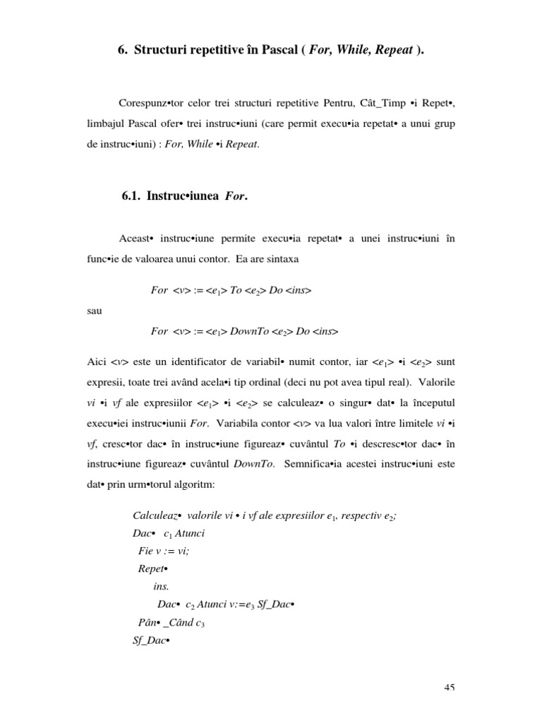 CURSUL 06 Structuri Repetitive in Pascal | PDF