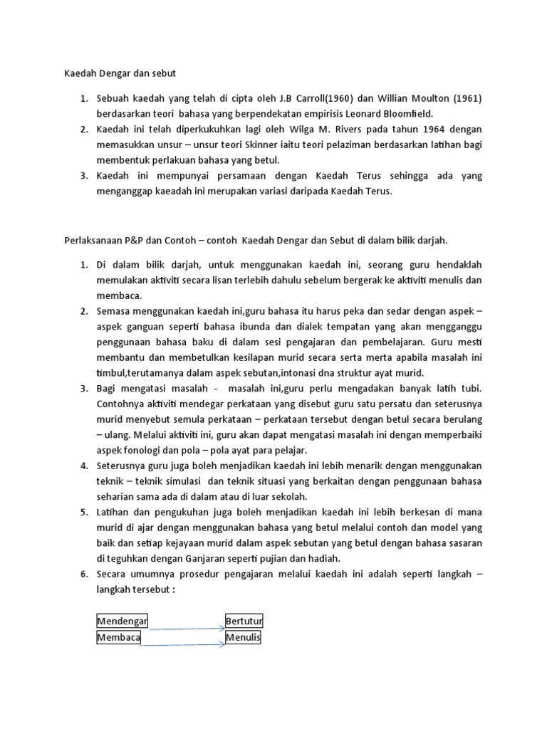 Kaedah Dengar dan Sebut dalam P&P | PDF