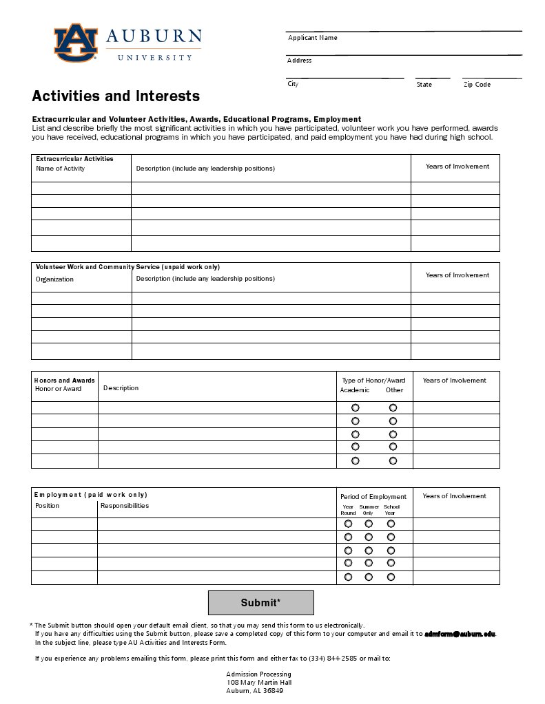 High School Activities and Interests Form | PDF | Cyberspace | Computing