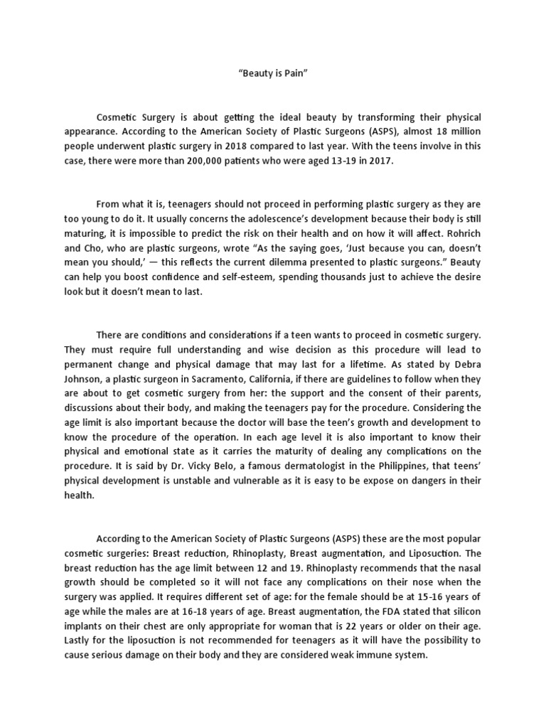 Cosmetic Surgery Pdf Plastic Surgery Adolescence